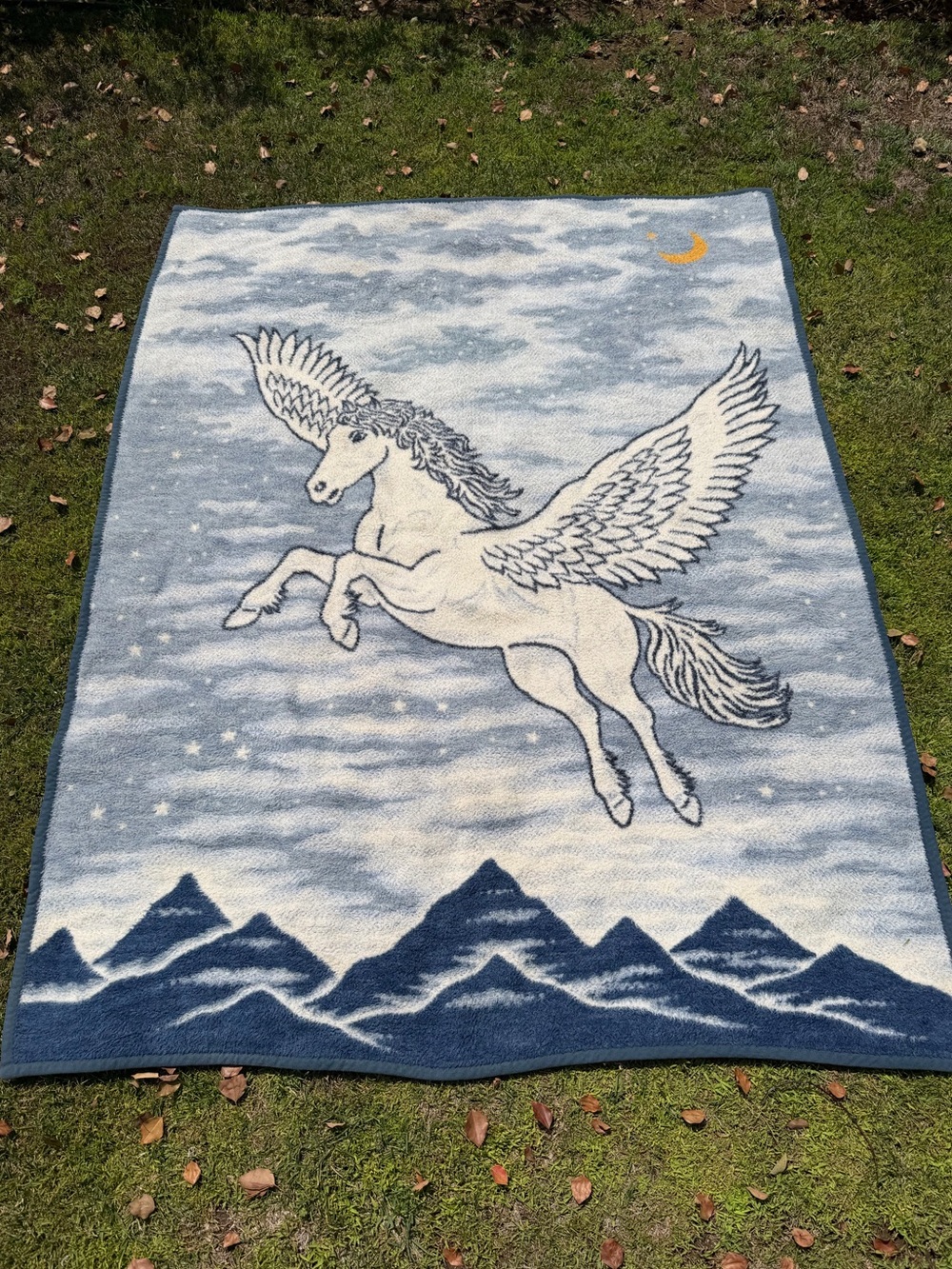 VTG Biederlack Flying Pegasus Reversible Throw Blanket Mystical Stars Moon NICE!